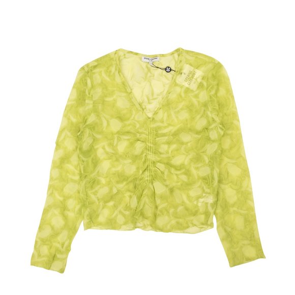 OPENING CEREMONY Pale Acid Yellow Crinkle Long Sleeve Top Size XS $250